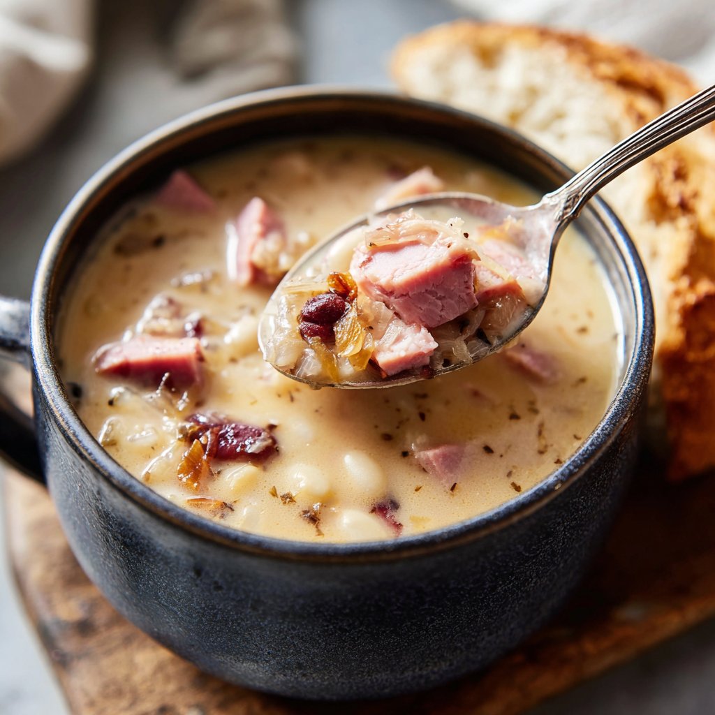 Ham and Bean Soup with Caramelized Onions